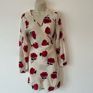 Marciano Red and Cream Floral Long Sleeve Dress